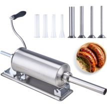 Vevor - Manueller Wurstfüller, 2,5 l / 6 Pfund horizontale Wurstmaschine mit U-Klemme, aus lebensmittelechtem Edelstahl, inkl. 8 Füllrohren, für