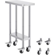 VEVOR Mesa de Trabajo de Acero Inoxidable 610x305x954,6 mm con 4 Ruedas 3 Niveles de Altura Ajustables Mesa de Trabajo de Preparación de Alimentos