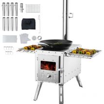 Mophorn - vevor Poele a bois, 86 pouces, poele de tente de camping en acier inoxydable portable avec 8 tuyaux de cheminee et gants, poele de tente