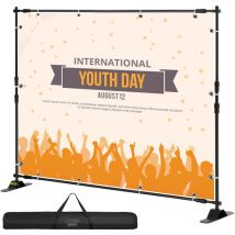 VEVOR Porte-Banniere 3 x 2,4 m Support Haute Qualite deAffiche Panneau deAffichage de Toile de Banniere Telescopique Reglable Portable pour Afficher