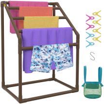 Porte-serviettes de Piscine, 5 Barres, Marron, Organisateur de Rangement Autoportant en pvc Trapezoïdal au Bord de la Piscine, avec Pinces, Sac en