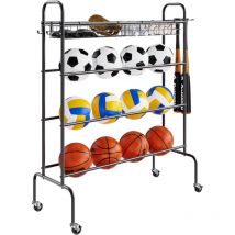 Mophorn - vevor Rack a Ballons 4 Couches, Support de Basket-ball sur Roulettes, Organisateur de Rangement deEquipement de Sport avec Crochets et