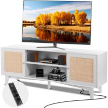 Rattan-TV-Ständer 191cm Fernseher Boho-TV-Schrank Weiß Fernsehschrank - Vevor