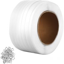 Rouleau de cerclage en sangle tissee pour emballage, 500 m x 19 mm x 0,9 mm, bobine de cerclage robuste pour palettes, haute resistance 800 kg,