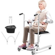 Sedia da Trasferimento Elettrica per Pazienti, Sedia a Rotelle Elettrica con Sedile Diviso a 180° e Padella, Sedia Comoda da Comodino con Ruote