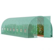 Serre Tunnel Jardin, 835x290x225 cm, Tente Abri Plantes avec Cadre en Acier Galvanise, Couverture en pe Verte, Porte a Glissiere Enroulable, 16