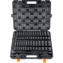 Vevor Set di Bussole a Percussione da 1/2', Set 65 Pz sae da 3/8' a 1-1/4' Metrico 10-24 mm, Acciaio Legato Cr-V a 6 Punti per Riparazioni Auto,