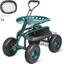 Vevor - Siege de Jardin Roulant Pivotant a 360° Tabouret de Jardinage sur Roues Gonflables 25,4 cm Chariot avec Siege 760x450x960 mm Poignee