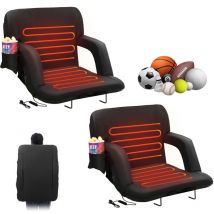 Siege de stade double chauffant avec support dorsal, siege de gradin large chauffant a 3 niveaux, rembourre pliable avec crochet, poche,