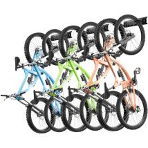Support de rangement pour velo, 6 supports de velo et 5 crochets pour casques, support de rangement mural pour velo, organisateur de maison et de
