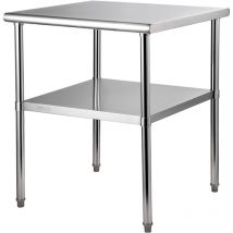 Table de Travail Inox 76 x 76 x 91 cm Table de Preparation Inox 2 Niveaux Charge 362 kg Table de Cuisine Inox Etageres Reglables en Hauteur Rangement