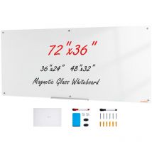 Mophorn - vevor Tableau Blanc Magnetique Effacable a Sec en Verre 182,9x91,5 cm, Grand Tableau Memo Mural sans Cadre, avec Plateau de Marqueurs, un