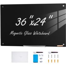 Mophorn - vevor Tableau Magnetique Effacable a Sec en Verre Noire 90 x 60 cm, Grand Tableau Memo Mural sans Cadre, avec Plateau de Marqueurs, un