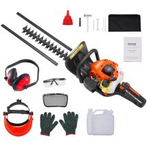 Taille-haie a gaz, 26 cc, taille-haie portatif moteur 2 temps avec lame double action double face, tete de coupe reglable a 180°, outils de coupe