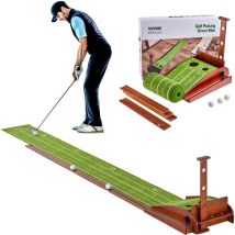 Tapis de putting de golf avec 2 trous, tapis deentrainement de golf sans plis pour linterieur, avec retour automatique de balle, guide dealignement,