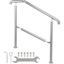 Treppengeländer 3 Stufen, Hauseingang Handlauf Edelstahl mit Pfosten, Verstellbare Eingangsgeländer Silber, Winkel Einstellbare Treppengeländer Außen