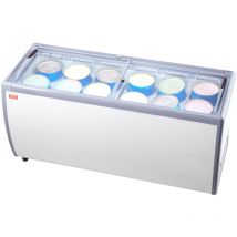 Vitrine Refrigeree a Creme Glacee Commerciale, Comptoir a Glace 567 l, Congelateur Mobile avec Dessus en Verre, 12 Grandes Cuves, 2 Portes