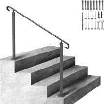Mophorn Wrought Iron Handrail Fits 2-3 Steps Adjustable Outdoor Stair Railing Front Porch Hand Rail Black Hand Railings for Concrete or Wooden Stairs