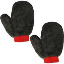2x Gant d'entretien des voitures, motos et vélos - Gant de lavage tous véhicules en microfibre, noir / rouge - Vhbw