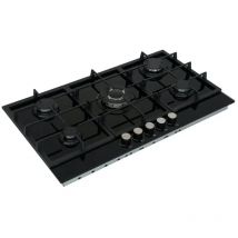 Viandpro - 90cm 5 Burner Gas On Glass Inc Wok Burner Gas Hob - Black Glass
