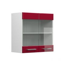 Vicco - Armoire suspendue universelle R-Line, Rouge bordeaux Haute brillance, 60 cm avec portes vitrées