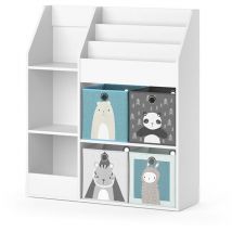 Vicco - Bibliothèque enfant Luigi, Blanc, 100.4 x 114.2 cm avec 4 boîtes pliantes (grises)