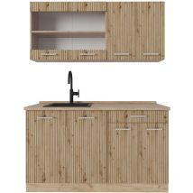 Cocina versátil R-Line, Roble artesanal/Roble dorado, 140 cm sin encimera Vicco
