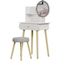 Coiffeuse Edda, Blanc, 60 cm avec miroir led et tabouret Vicco