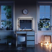 Vicco - Coiffeuse Sherry, Sonoma, 90 cm avec miroir led et tabouret