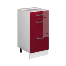 Vicco - Mobiletto base per cucina R-Line, Rosso bordeaux lucido, 40 cm con cassetti, senza piano di lavoro