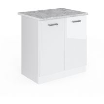Vicco - Mobile lavello cucina R-Line, Bianco lucido, 80 cm , pl Marmo