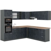 Vicco - Cucina angolare completa R-Line, Calcestruzzo nero/antracite, 237 x 247 cm pt Rovere