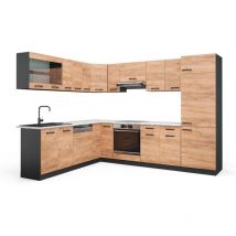 Vicco - Cucina angolare completa R-Line, Quercia dorata/antracite, 227 x 287 cm , pl Marmo