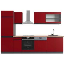 Vicco - Cucina componibile R-Line, Rosso/antracite, 300 cm , pl Rovere