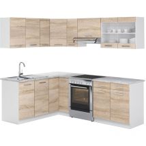 Cuisine en angle Rick, Blanc/Sonoma, 227x167cm, pt Marbre Vicco