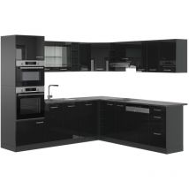 Cuisine en angle R-Line, Noir brillant/Anthracite, 237 x 247 cm, pt Anthracite Vicco