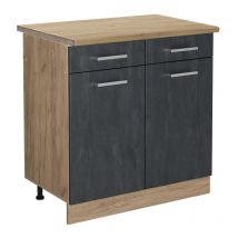 Meuble cuisine R-Line, Béton noir, 80cm pt Chêne Vicco