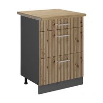 Meuble cuisine R-Line, Chêne Artisan, 60 cm avec tiroirs, pt Chêne Vicco