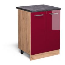 Meuble bas de cuisine R-Line, Rouge bordeaux Haute brillance, 60 cm, pt Anthracite Vicco