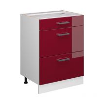 Küchenunterschrank R-Line, Bordeaux Hochglanz, 60 cm mit Schubladen, ohne Arbeitsplatte Vicco