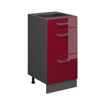 Küchenunterschrank R-Line, Bordeaux Hochglanz, 40 cm mit Schubladen, ohne Arbeitsplatte Vicco