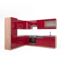 Vicco - Eckküche Fame-Line, Bordeaux Hochglanz/Goldkraft Eiche, 227 x 287 cm , ap Marmor
