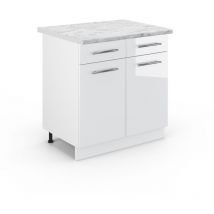Vicco - Meuble cuisine Fame-Line, Blanc Haute brillance, 80 cm, pt Marbre