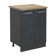 Meuble bas de cuisine R-Line, Noir Béton/Anthracite, 60 cm pt Chêne Vicco