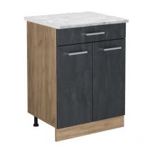 Mobiletto base per cucina R-Line, Calcestruzzo nero, 60 cm PL Marmo, Vicco