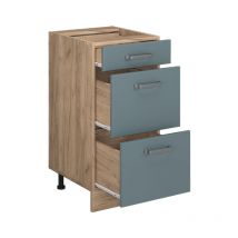 Mobiletto base per cucina R-Line, Grigio-blu, 40 cm con cassetti, senza piano di lavoro Vicco