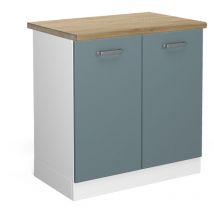 Armario bajo para fregadero R-Line, Gris azulado, 80 cm , et Roble Vicco