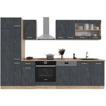 Vicco - Mueble de cocina R-Line, Hormigón negro/roble dorado, 300 cm sin encimera
