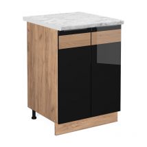 Vicco - Mobiletto base cucina Fame-Line, Rovere nero lucido, 60 cm , pl Marmo