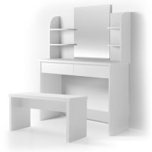 Coiffeuse Charlotte, Blanc, 108 cm + banc Vicco